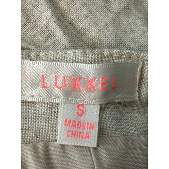 Luxxel Top Size Medium Beige Linen Rayon Button Puff Sleeve Cropped Bohemian - Picture 8 of 12